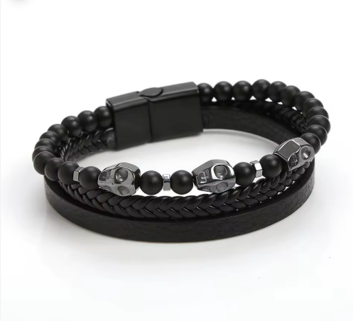 Bracelet Triple couronnes Cuir et Perles