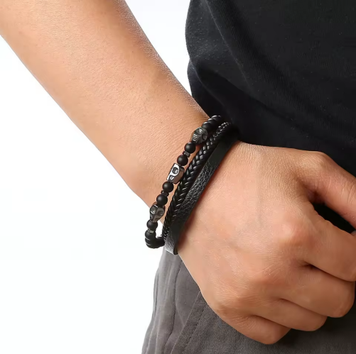 Bracelet Triple couronnes Cuir et Perles