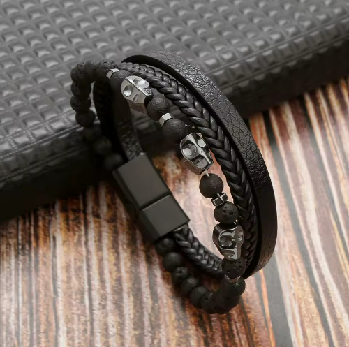 Bracelet Triple couronnes Cuir et Perles