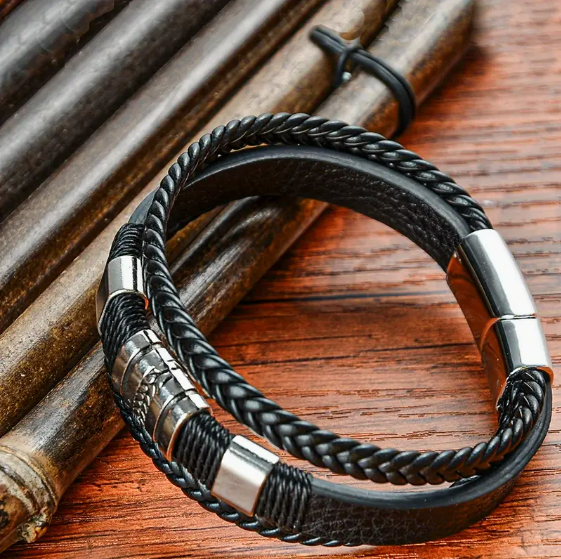 BRACELET EN CUIR TRESSE DOUBLE