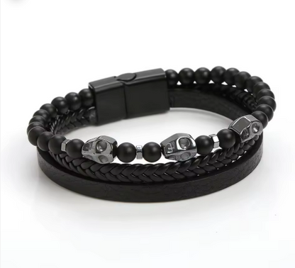 Bracelet Triple couronnes Cuir et Perles