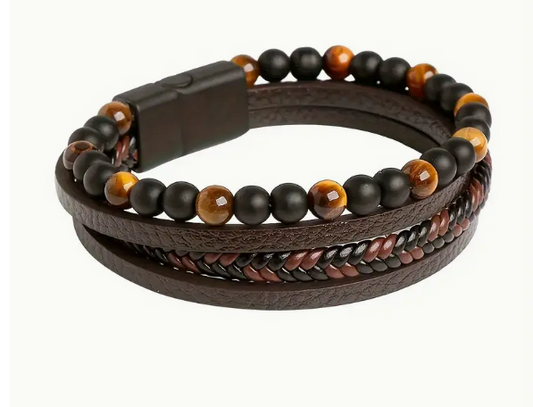 Bracelet Fusion Quatro en Cuir Tressé Perles