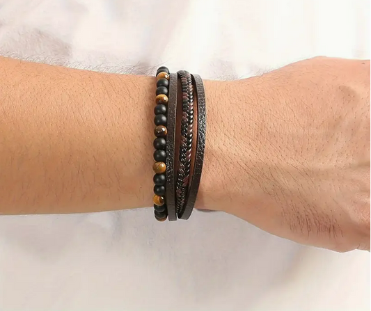 Lot de 3 Bracelets Fusion Quatro en Cuir Tressé Perles