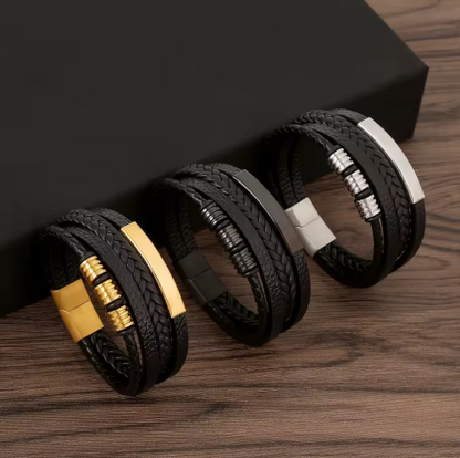 Lot de 3 Bracelets Design Fusion Quatro Cuir Tressé