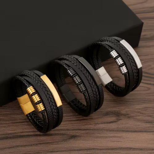 Lot de 3 Bracelets Design Fusion Quatro Cuir Tressé
