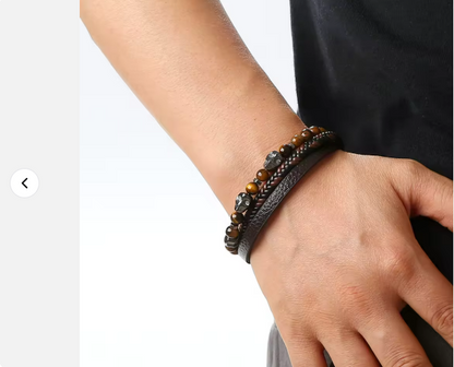 Bracelet Triple couronnes Cuir et Perles