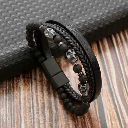 Bracelet Triple couronnes Cuir et Perles