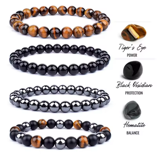 4 Bracelets en Perles  D'Oeildu Tigre