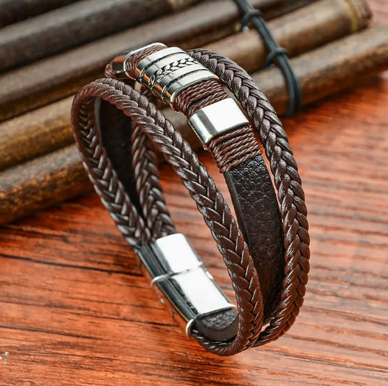 BRACELET EN CUIR TRESSE DOUBLE