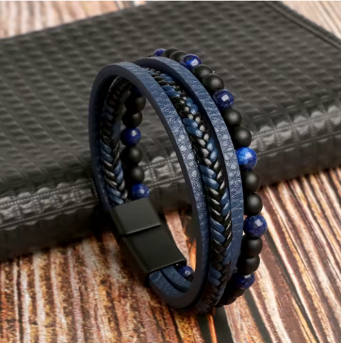 Bracelet Fusion Quatro en Cuir Tressé Perles